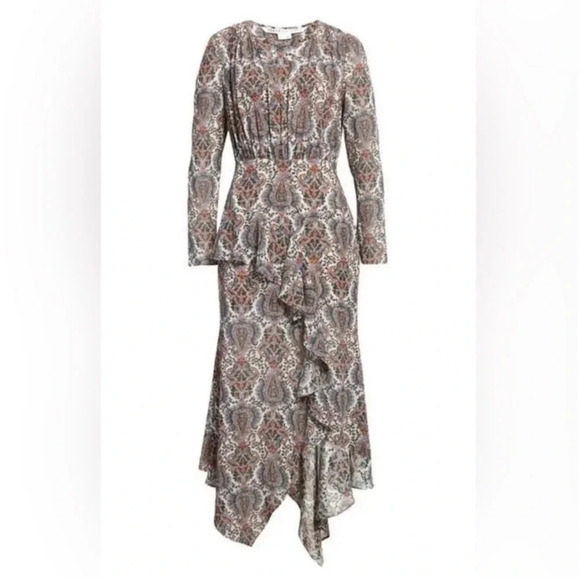 Veronica Beard Sazan Long Sleeve Midi Dress Off-White Paisley Multi 6 NWT - Picture 1 of 8